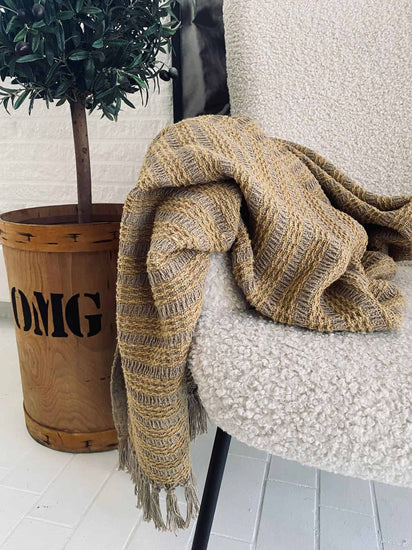 Tæppe genanvendt bomuld – Gul / Beige Strib - VIAMAJA.DK