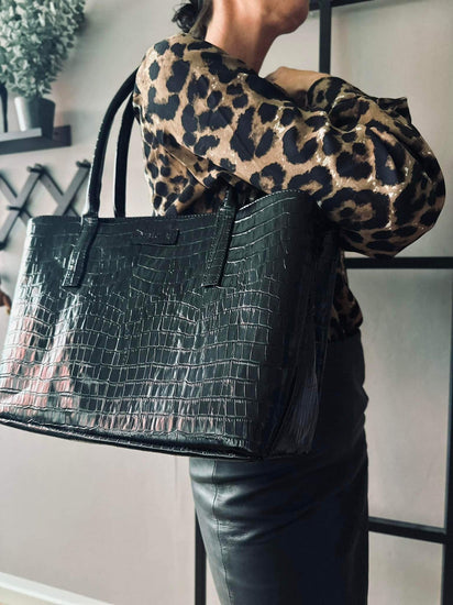 Taske Croco Black leather - VIAMAJA.DK