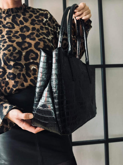 Taske Croco Black leather - VIAMAJA.DK