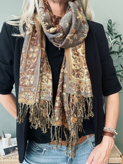 Tørklæde Paisley – Gylden / Cofee - VIAMAJA.DK