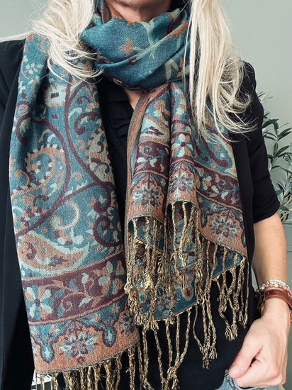 Tørklæde Paisley – Petroleum - VIAMAJA.DK