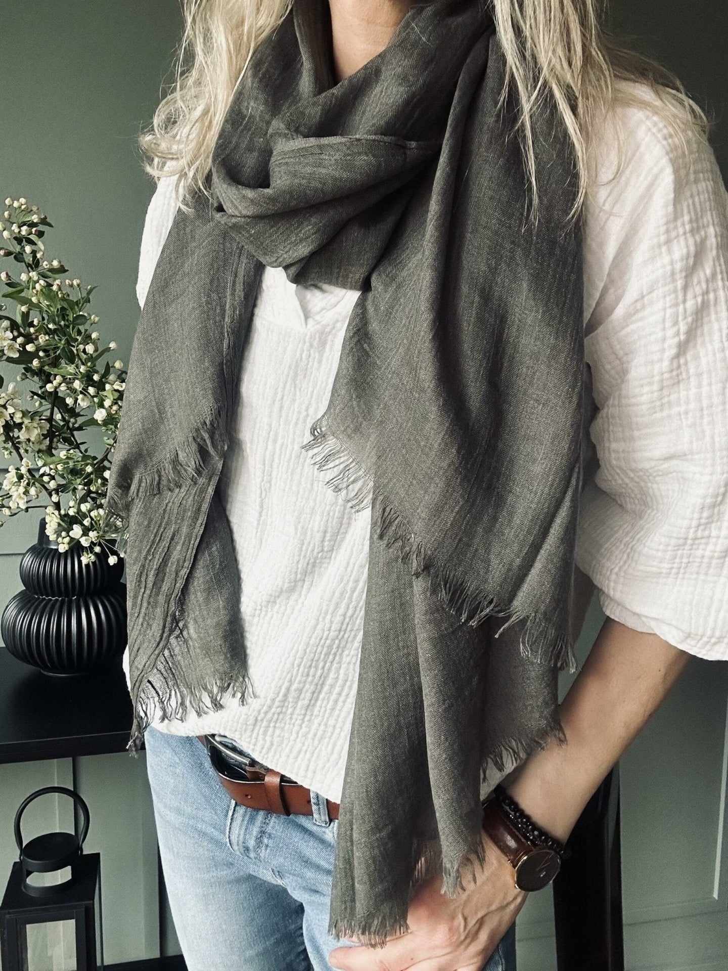 Tørklæde Simple dark olive - VIAMAJA.DK