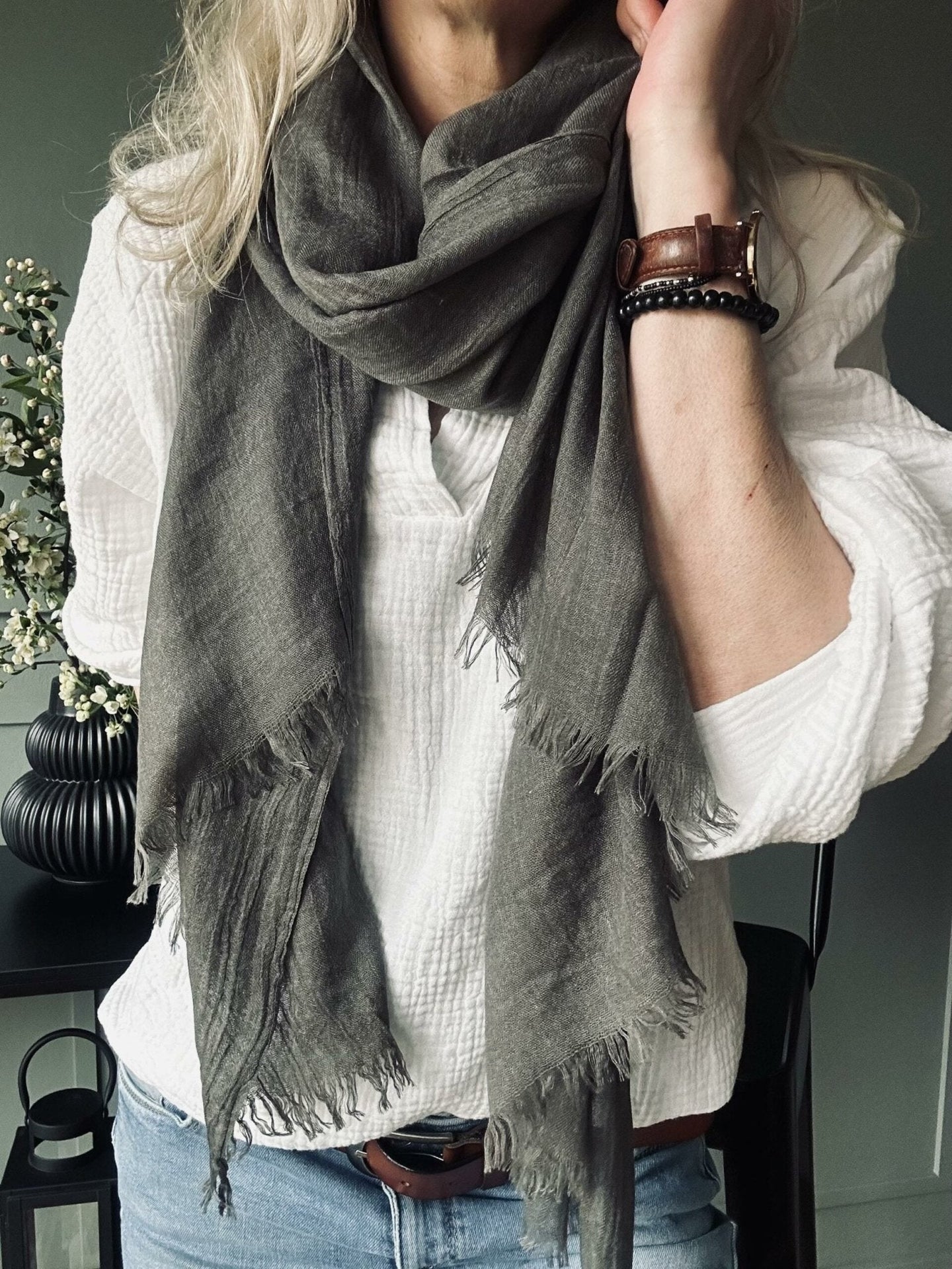 Tørklæde Simple dark olive - VIAMAJA.DK