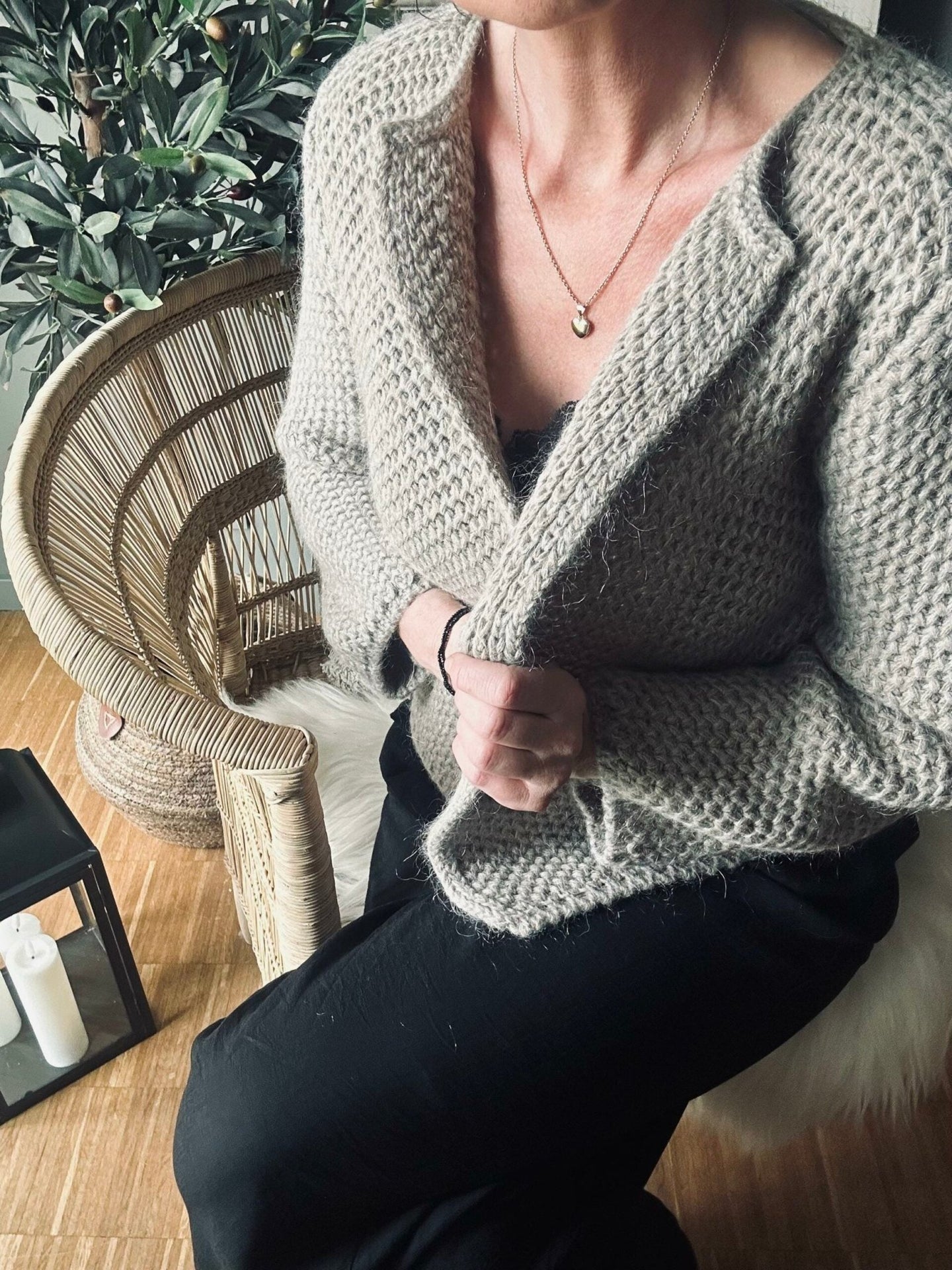Uldjakke med honeycomb mønster - Taupe - VIAMAJA.DK