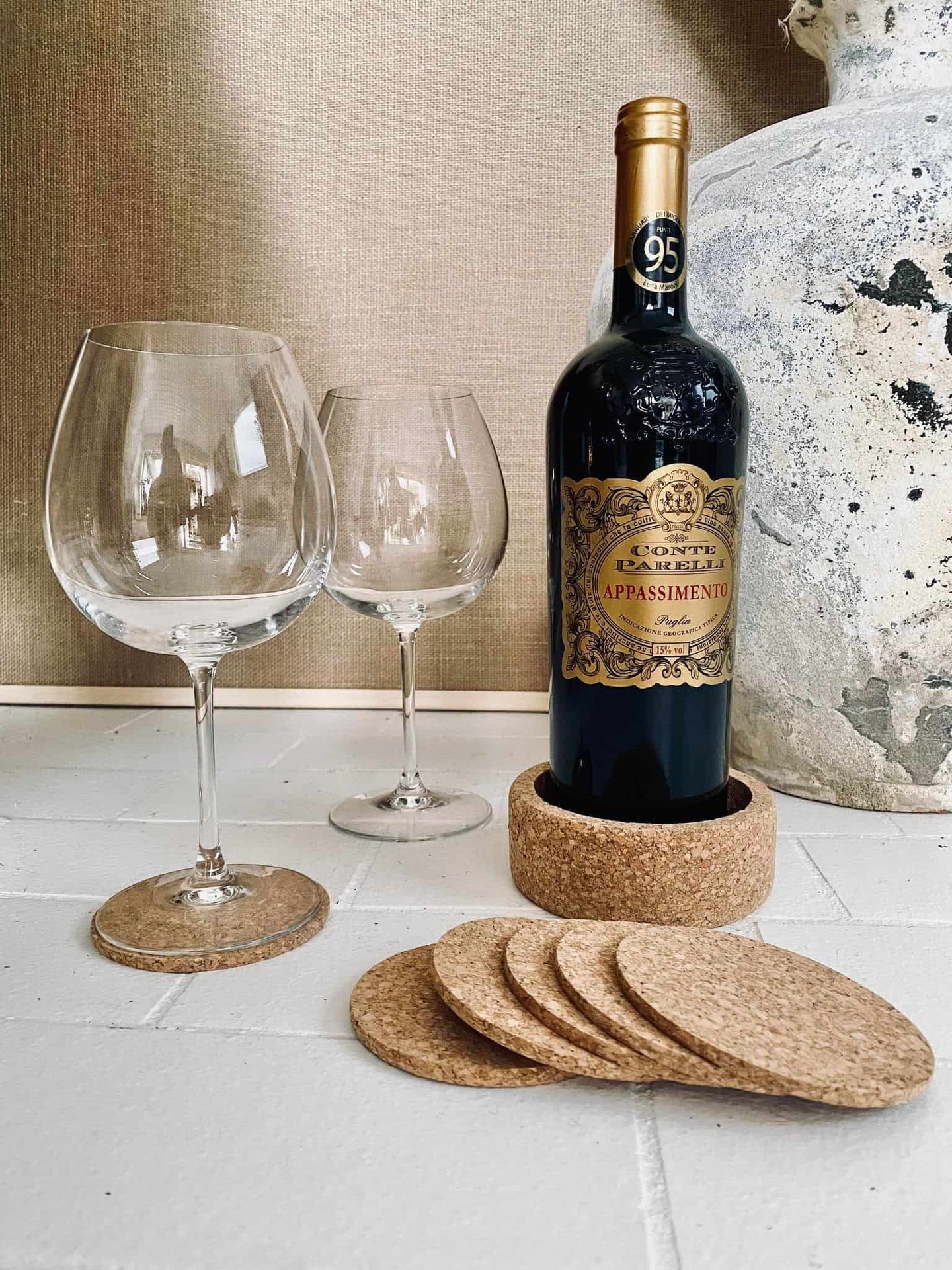 Vinholder med 6 glasbrikker i kork - VIAMAJA.DK