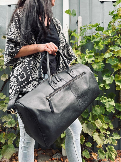 Weekendtaske - Black leather - VIAMAJA.DK