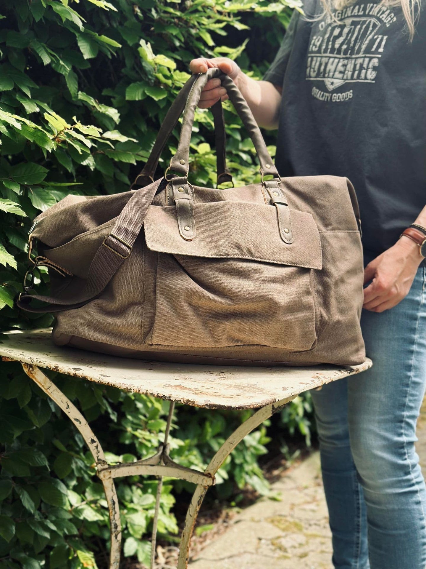 Weekendtaske - Brown kanvas - VIAMAJA.DK