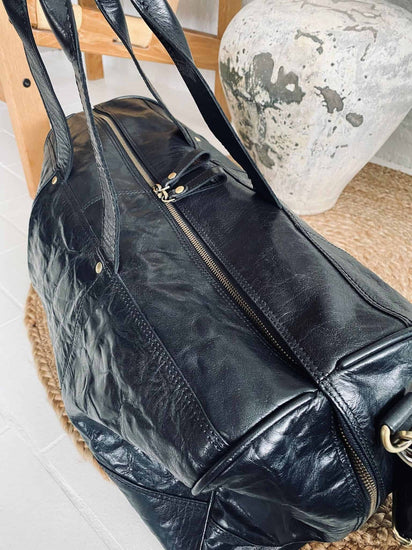 Weekendtaske Holdall sort skind - VIAMAJA.DK