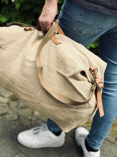 Weekendtaske - WASHED JUTE BEIGE - VIAMAJA.DK