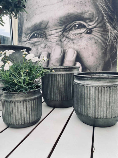 Zink potte med riller - Stor - VIAMAJA.DK